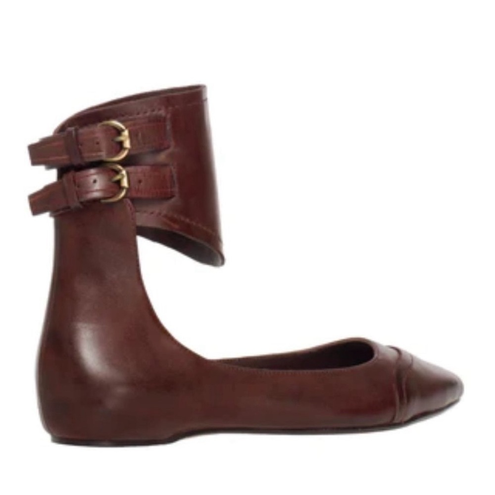 Leon Max Landon Buckle Strap Leather Ballet Flat Size 7.5 in Merlot
